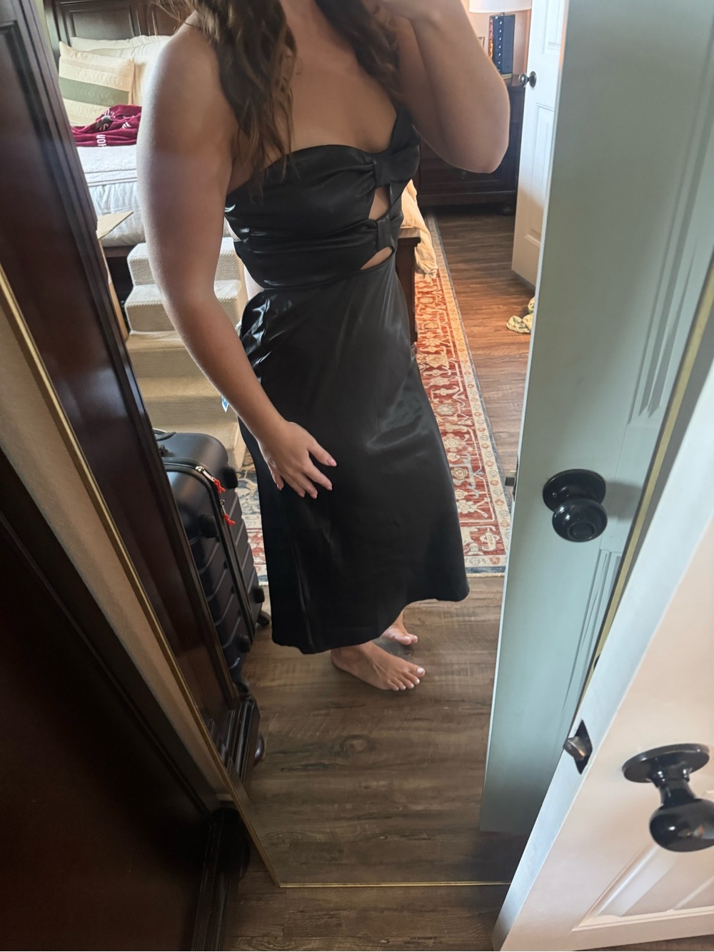 Altar'd State Black Strapless Twist Cutout Satin Midi Dress - Picture 3 of 4